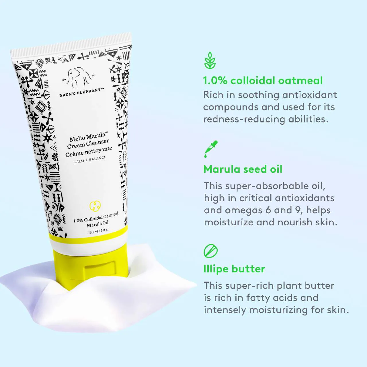 DRUNK ELEPHANT Mello Marula Cream Cleanser with 1.0% Colloidal Oatmeal купить в Beauty Storage. Быстрая доставка по России и СНГ.
