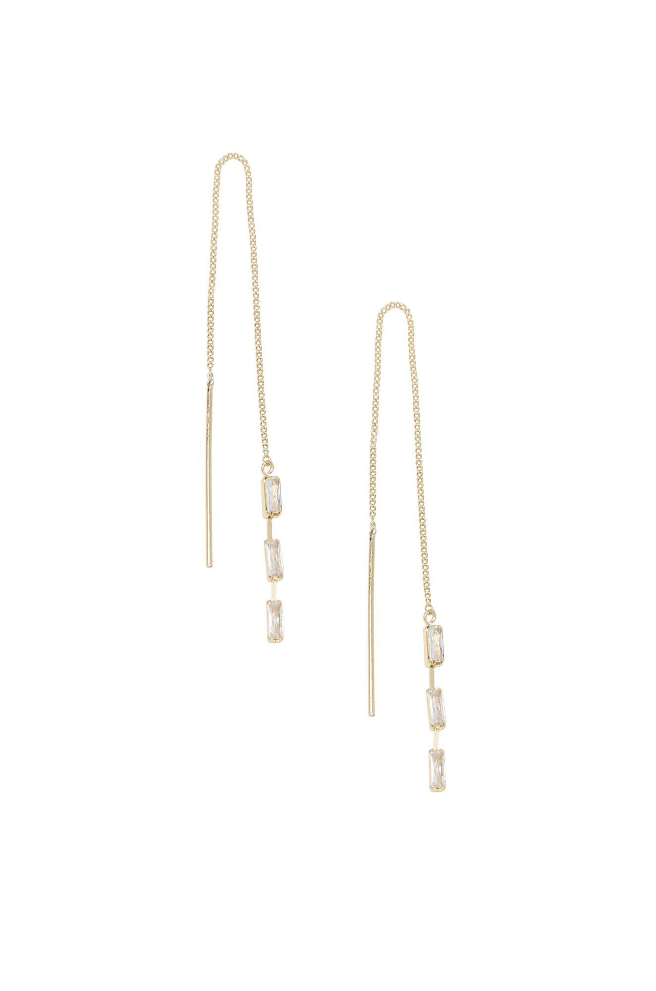 Crystal Baguette 18k Gold Plated Threader Earrings