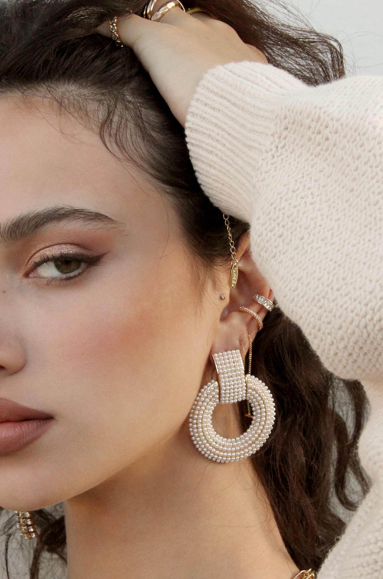 Pearl Statement Earrings in Gold