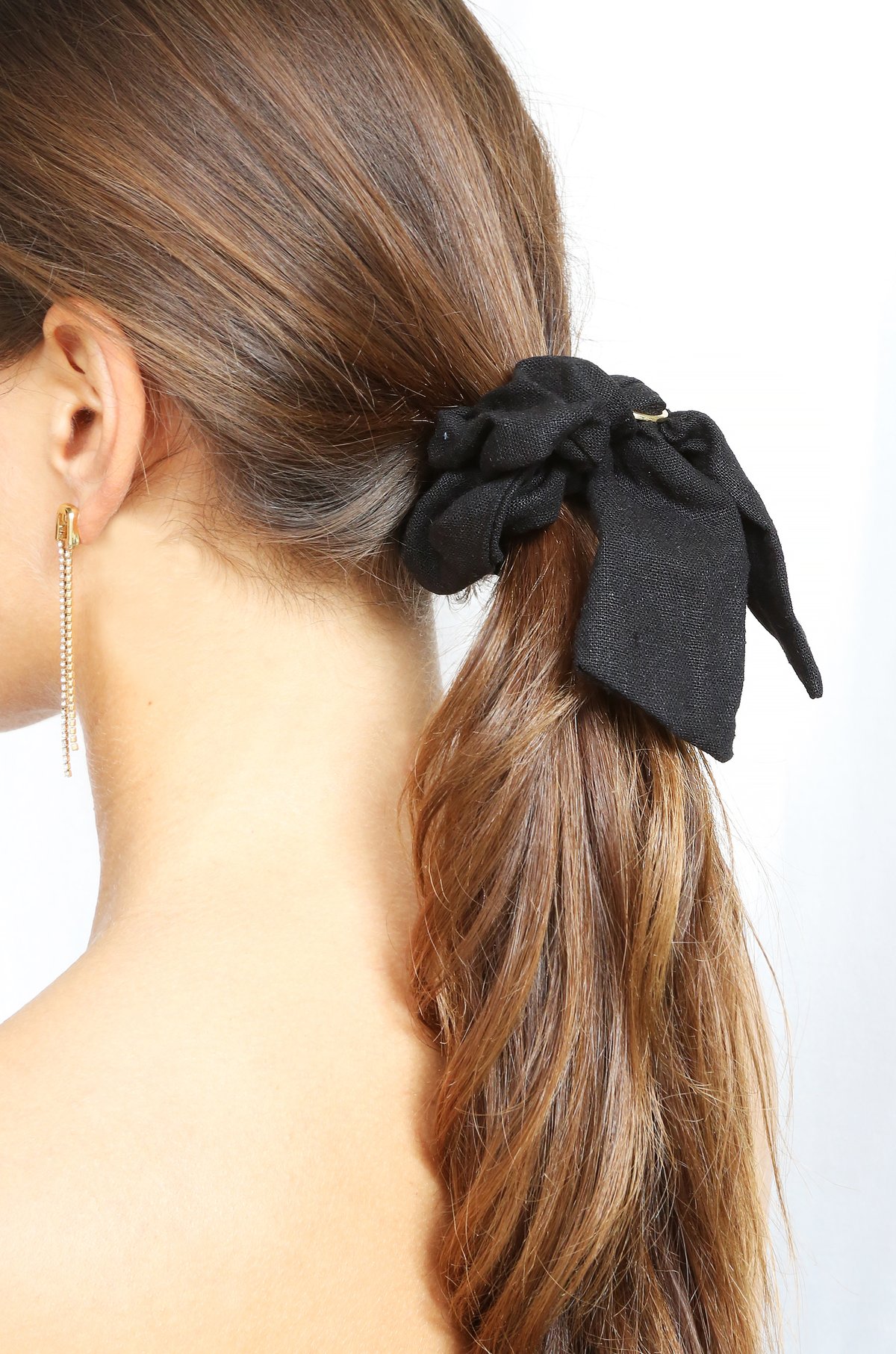 Flirty Bow Hair Scrunchie in Black