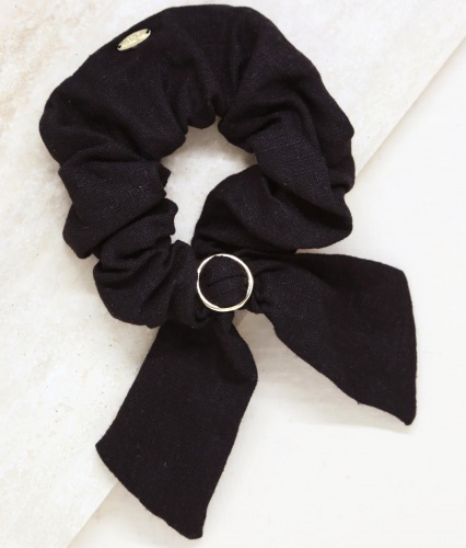 Flirty Bow Hair Scrunchie in Black
