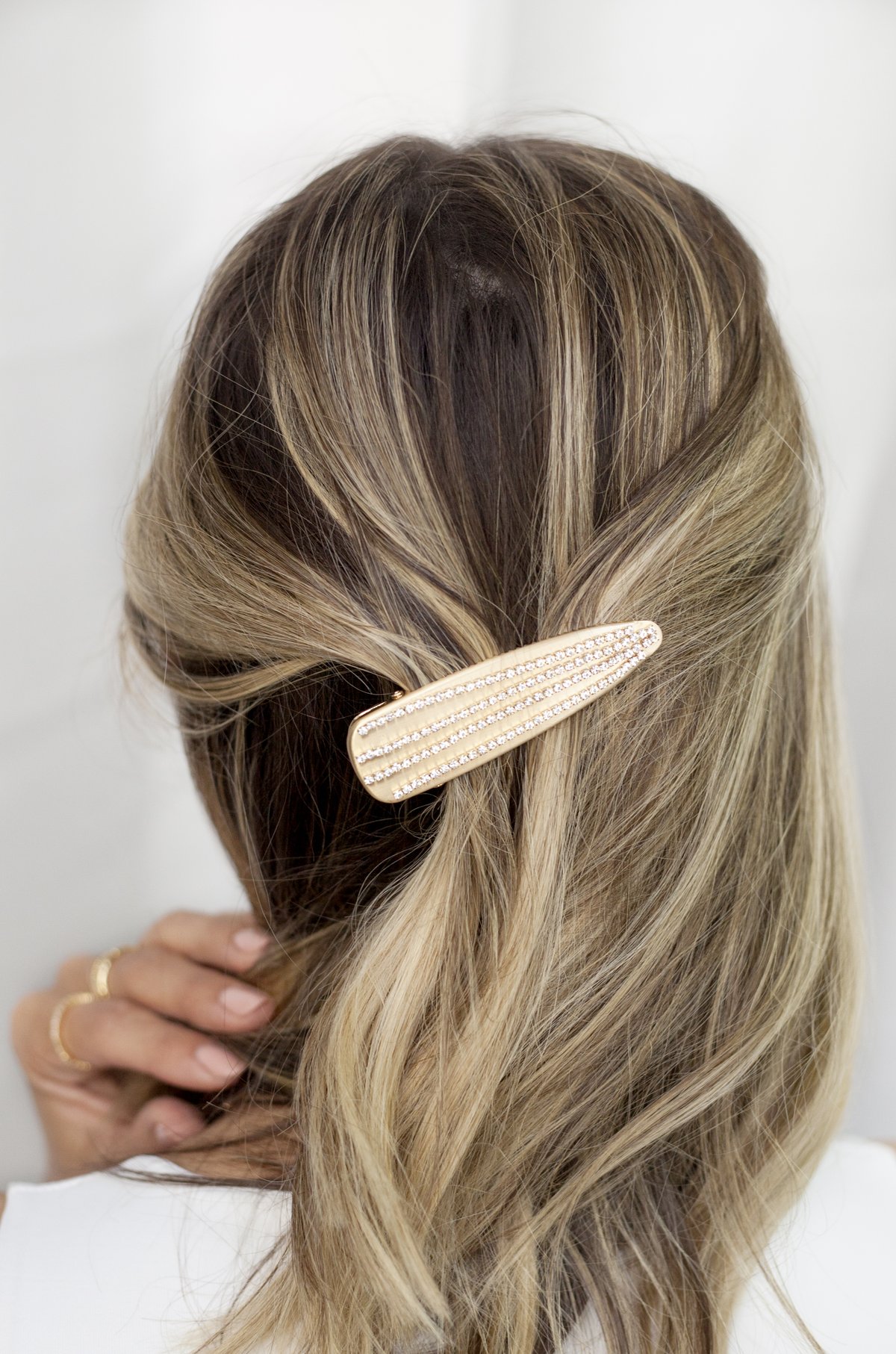 Crystal Striped Brushed Gold Hair Clip