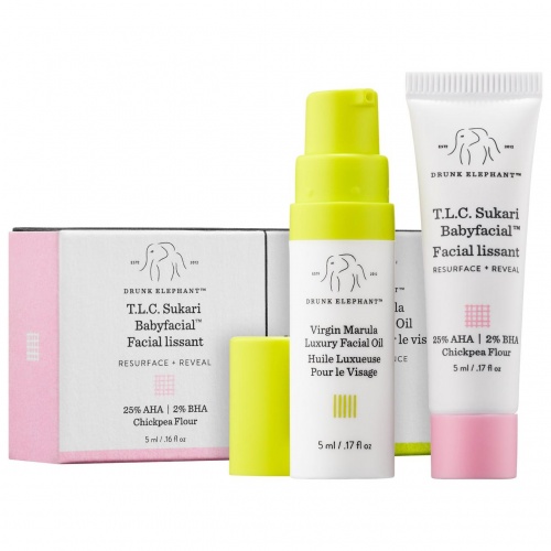 DRUNK ELEPHANT Virgin Marula Luxury Facial Oil+T.L.C. Sukari Babyfacial Mini Set купить в Beauty Storage.  Быстрая доставка по России и СНГ.