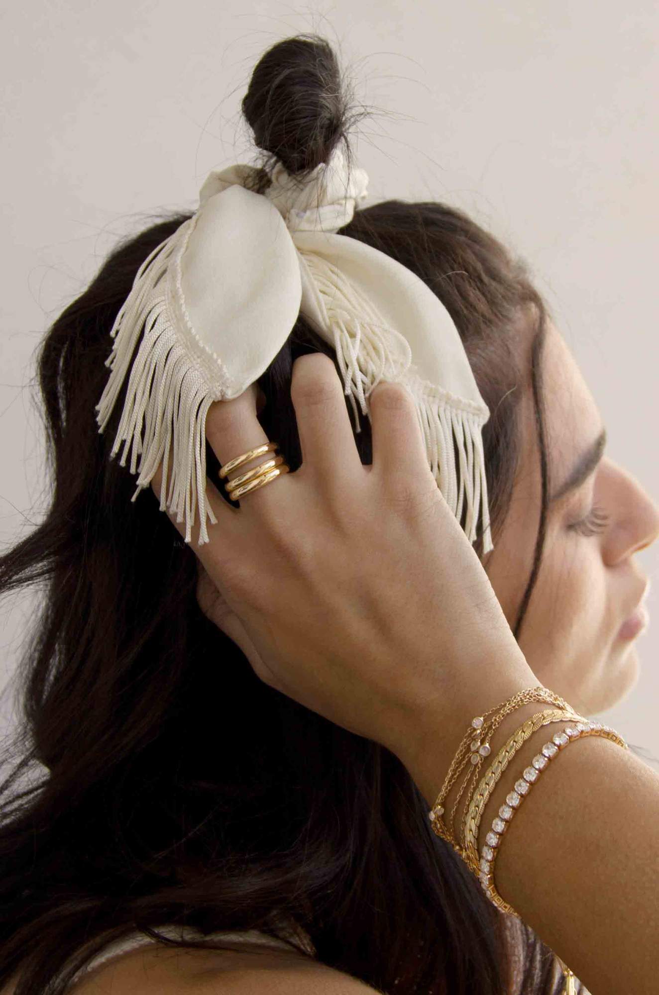 Best in the West Fringed Scrunchie in Cream