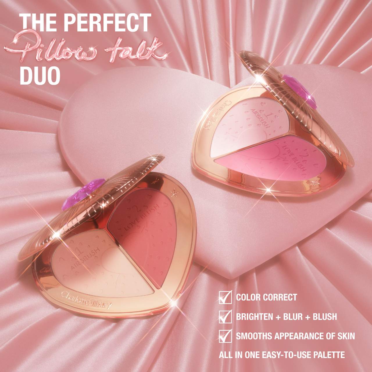 CHARLOTTE TILBURY Pillow Talk Beauty Soulmates Airbrush Flawless Finish Brightening and Blush Powder Palette купить в Beauty Storage. Быстрая доставка по России и СНГ.