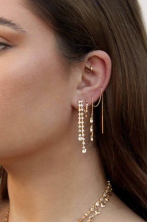 Crystal Baguette 18k Gold Plated Threader Earrings