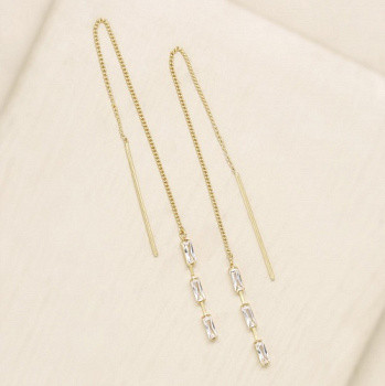 Crystal Baguette 18k Gold Plated Threader Earrings