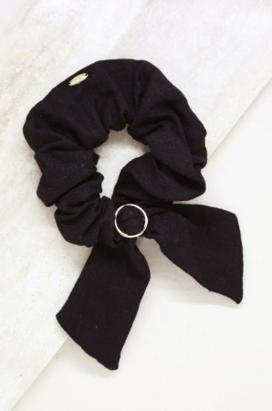 Flirty Bow Hair Scrunchie in Black