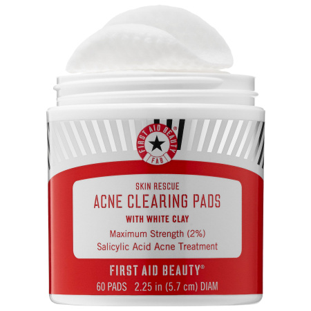 FIRST AID BEAUTY Skin Rescue Acne Clearing Pads with White Clay