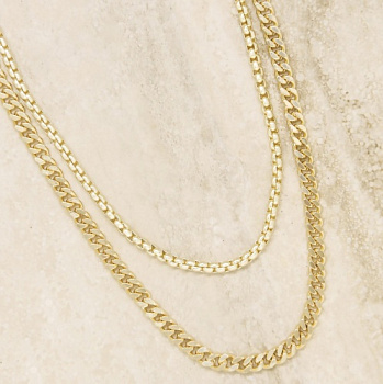 Double Mixed Gold Chain Necklace Set